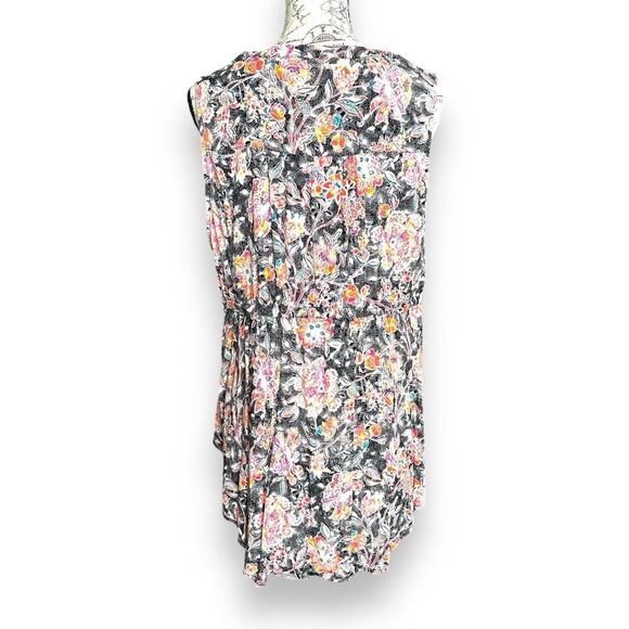 Torrid Black Neon Floral Stretch Challice Lace Up Tunic Top with Pockets Size 1 - Picture 2 of 7